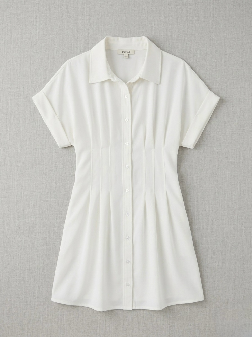 entro White Short-Sleeve Midi Shirt Dress